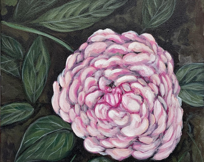 Peony with Bee Art "Hard at Work" Original Painting
