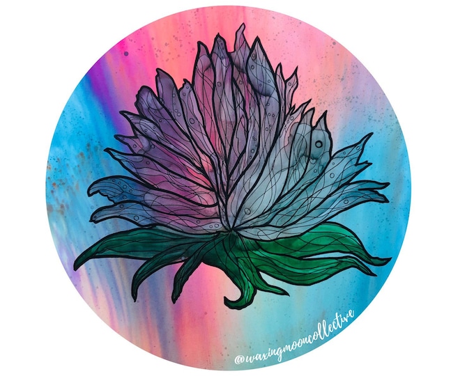 Black Lotus Sticker - Vinyl Sticker, Alcohol Ink Painting, Flower, Stained Glass Style