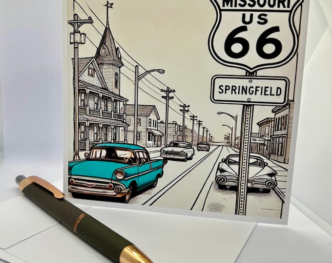 Route 66 Vintage Style Classic Car Greeting Card Blank Inside