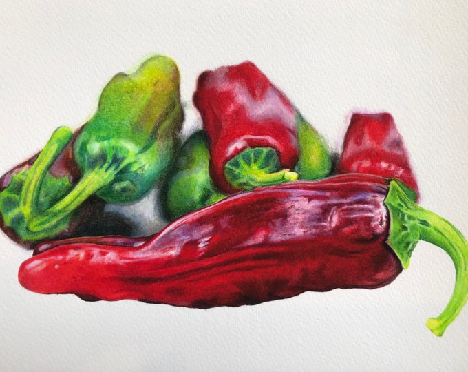 GICLEE PRINT Colored pencil drawing of Red Peppers