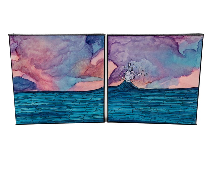 Sea Wave Diptych Paintings, "By the Sea"