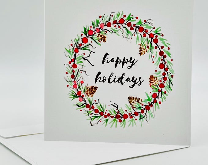 Happy Holidays Wreath Christmas Card