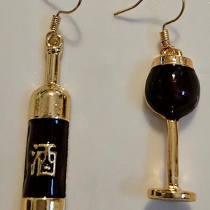 Wine Bottle with Wine glass Drop Earrings Christmas New Year