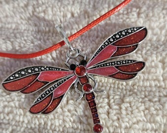 Dragonfly Pendant Necklace  Red