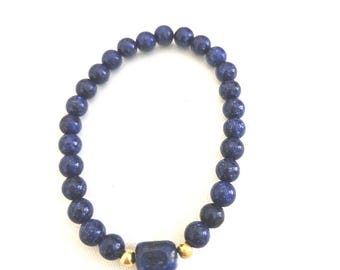 Lapis Lazuli Gemstone Beaded Bracelet with Gold Accents