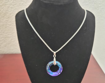Cosmic Ring Iridescent Pendant with chain.