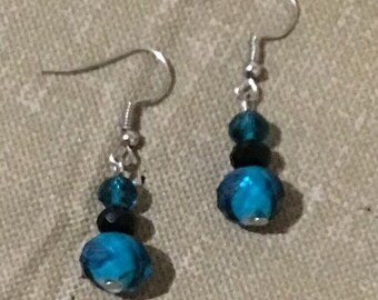 Earrings, Glass Bead Earrings, Choose Dark Aqua Glass Bead Earrings or Purple Glass Bead Earrings