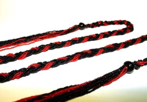 Elegant Beaded Belt in Red and Black 63inches long boho statement Vibrant Red Beaded Leather Waist Belt | Colorful Sunburst  main image 2