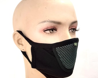 Mesh Face Mask Size: Kids Small, Black/Gray Reusable Washable Dust Mask Elastic Cloth