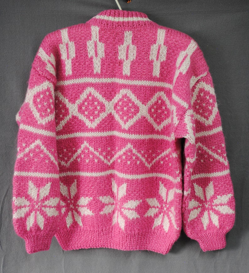 Hand knit pink mohair and wool sweater from Argentina by Bariloche handknit mohair sweater size M mohair sweater pink and white sweater