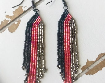 Handmade beaded fringe earrings.