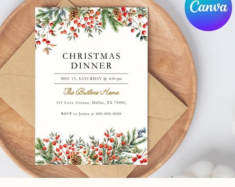 Weihnachtsessen Einladung Vorlage: Bearbeitbar Canva Invite (Digitaler Download)