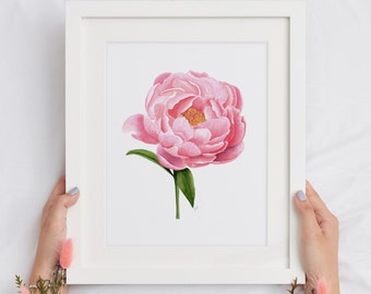 Watercolor Peony Giclee Art Print: Botanical Floral Wall Decor