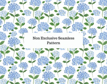 Blaue Hortensien Muster: Aquarell Blumen Digital Papier (Instant Download)