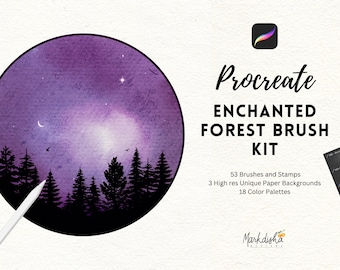 Procreate Zauberwald Pinsel Kit: Aquarell, Leinwand, Baum Stempel (Digitaler Download)