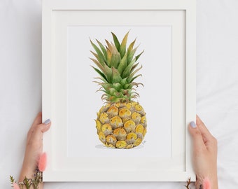 Watercolor Pineapple Art Print: Realistic Fruit Giclée Print