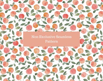 Watercolor Peaches Seamless Pattern: Fruit Digital Paper (Digital Download)