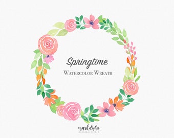 Frühling Aquarell Kranz, handgemalte Blumen, Aquarell Clipart, Rosen, Hochzeit, Einladung, Briefpapier, Frühling
