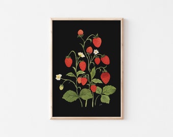 Watercolor Strawberry Print: Elegant Fruit Illustration, Kitchen Wall Art