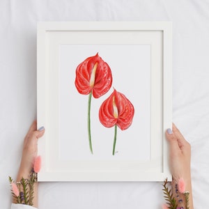 Watercolor Red Anthuriums Art Print | Red Anthurium Art Print | Floral Art | Watercolor Art Print | Home Decor | Wall Art