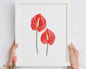Red Anthurium Watercolor Giclee Art Print