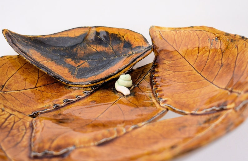 Real Natural leaf imprinted, and assembled Bowl with Ladybug or Snail Peekaboo image 10