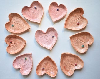 Sweet Little Pink Heart shaped Forget-Me-Not leaf and Ladybug Utility Dish