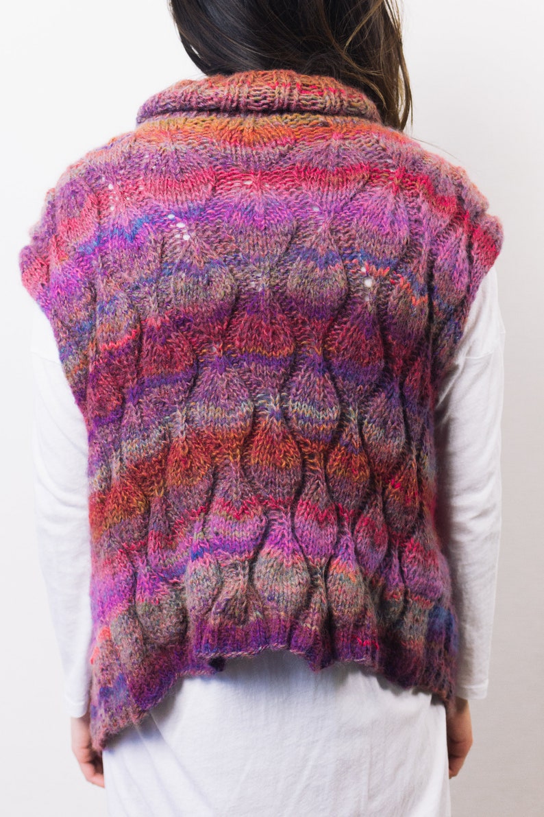Wool Blend Variegated yarn Hand knitted /& Crocheted trim JacketVest