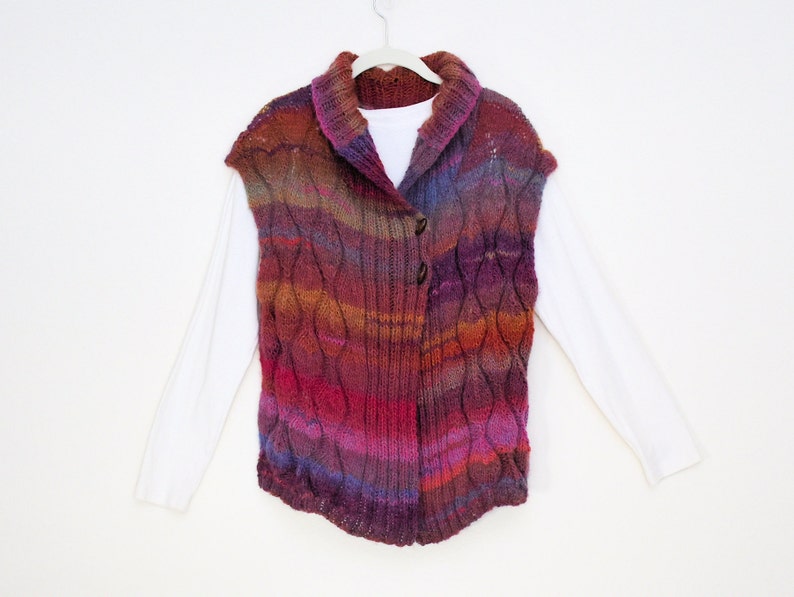 Wool Blend Variegated yarn Hand knitted /& Crocheted trim JacketVest