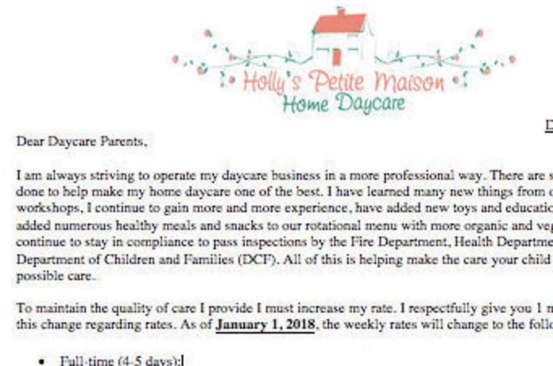 day care rate increase letter sample mamiihondenk org rate increase sample letter