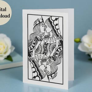 Queens Kissing Lesbian Card, cadeau LGBTQ, carte d'anniversaire lesbien, cadeaux gays, carte pour lesbiennes, carte d'art PDF imprimable