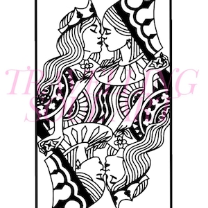 Lesbian love Queens Kissing LGBTQ Png, Svg pour chemises, fichiers de coupe Cricut, Silhouette, fichier numérique, Art de la fierté