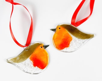 Wee Robin Fused Glass Decoration