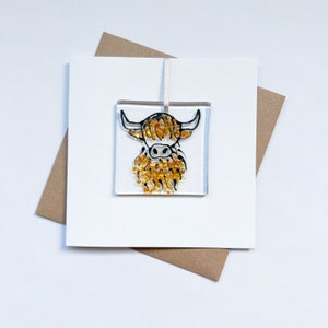 Highland Cow Card with Detachable Fused Glass Decoration