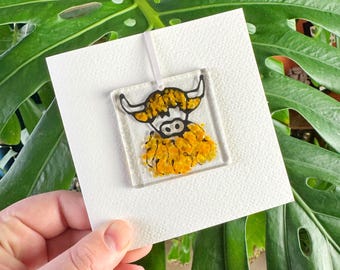 Highland Cow Card with Detachable Fused Glass Decoration