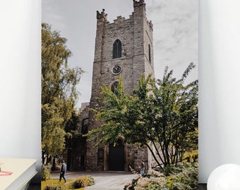 Dublin, Irlandia, Kościół św. Audoena, grafika, średniowieczny irlandzki pejzaż ścienny