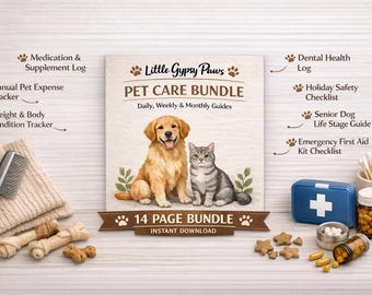 Pet Care Bundle, Health Planner, Training Log, Vaccination Tracker, Pet Sitter Guide (Digital Download)