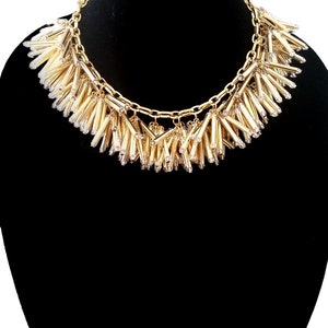 Adjustable Gold Plated Fringe Necklace with Lobster Clasp Luxury bib, Choker, Collar necklace, Perfect For Any Occasion.