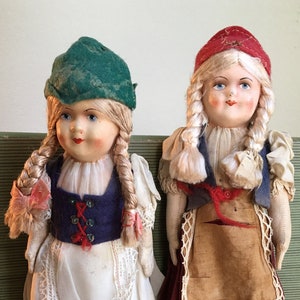vintage PAIR Polish Hungarian folk dolls |  Heidi alpine Tyrolian antique traditional