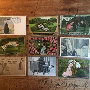 Vintage Romance 9 Postcards | 1910s Lovers Postcards | Antique Sweethearts real postcards lot of 9 | scrapbooking gift collectable ephemera