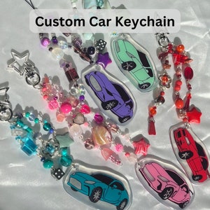 CUSTOM Hand Drawn Car Themed Beaded Keychain | Gifts for Car Enthusiast, Car Theme Gift, Present