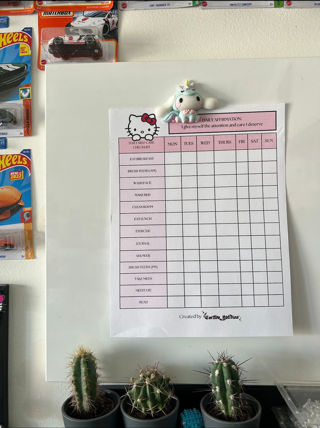 Kawaii Kitty Daily Self Care Checklist, Daily Affirmation Digital ...