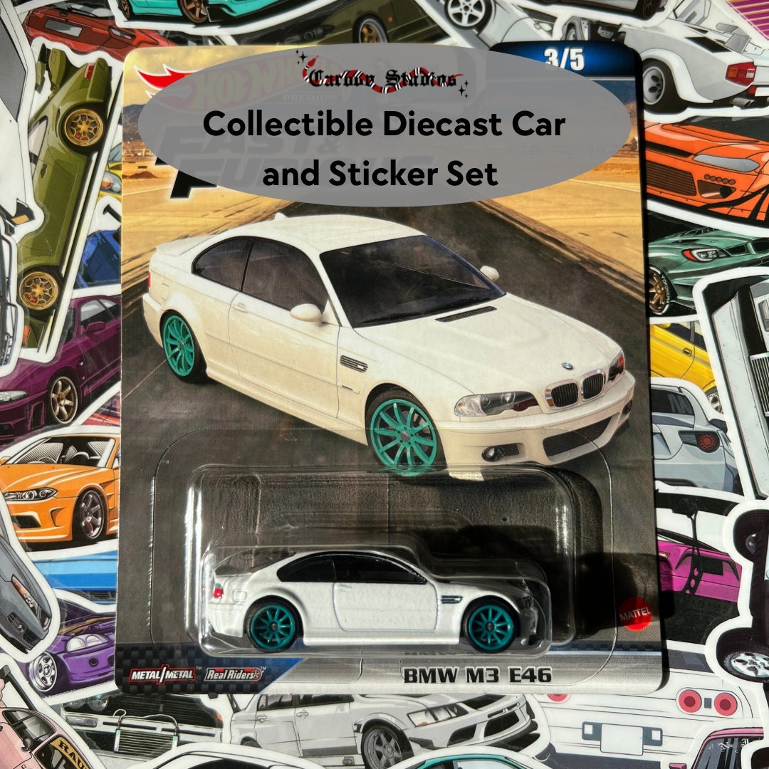 HW BMW M3 E46 Collectible Diecast Car and Sticker Set 1/64 Scale, Rare