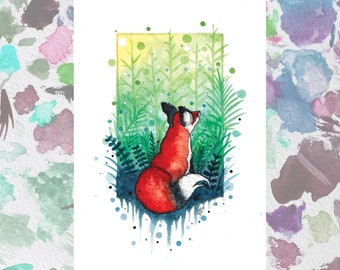 Woodland Fox Watercolour Print