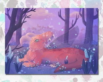 Sunset Dragon Whimsical Fantasy Digital Art Print