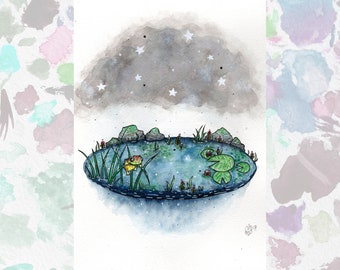 Watercolour Frog Pond Art Print