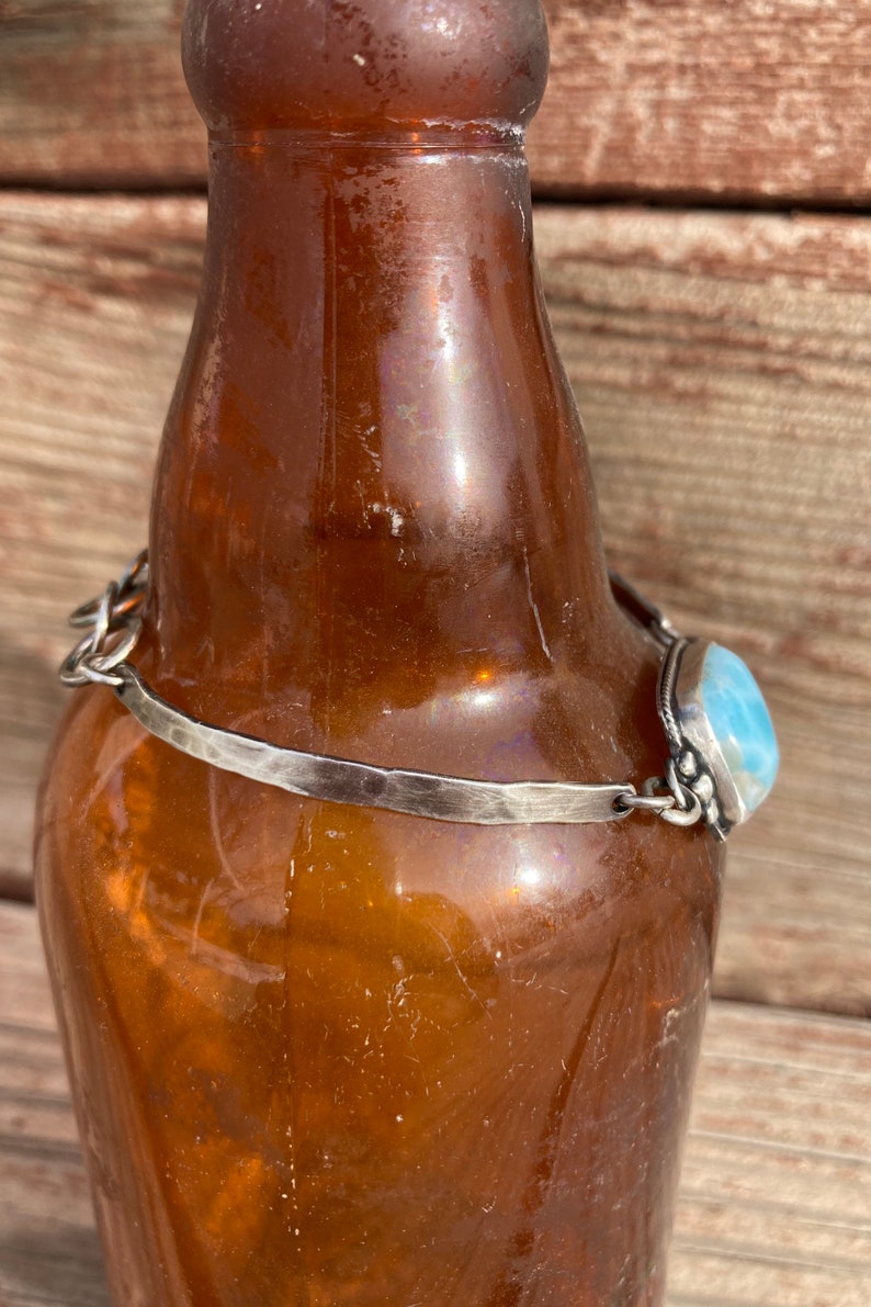 Blue Free Shipping Stone Chain Handmade Lapidary Cabochon Sterling Silver Larimar Bracelet