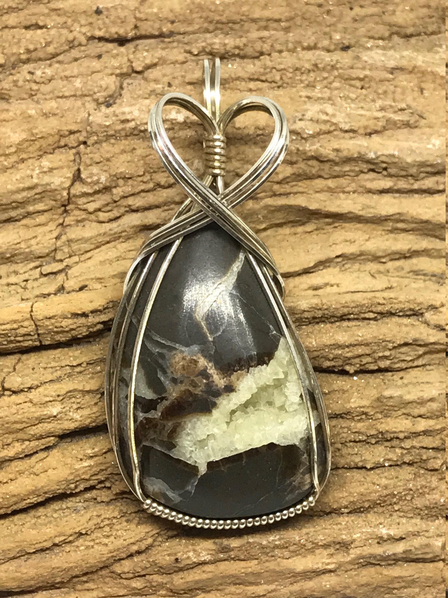 Grey Utah Septarian Nodule Druzy Sterling Silver Wire Wrapped Stone ...