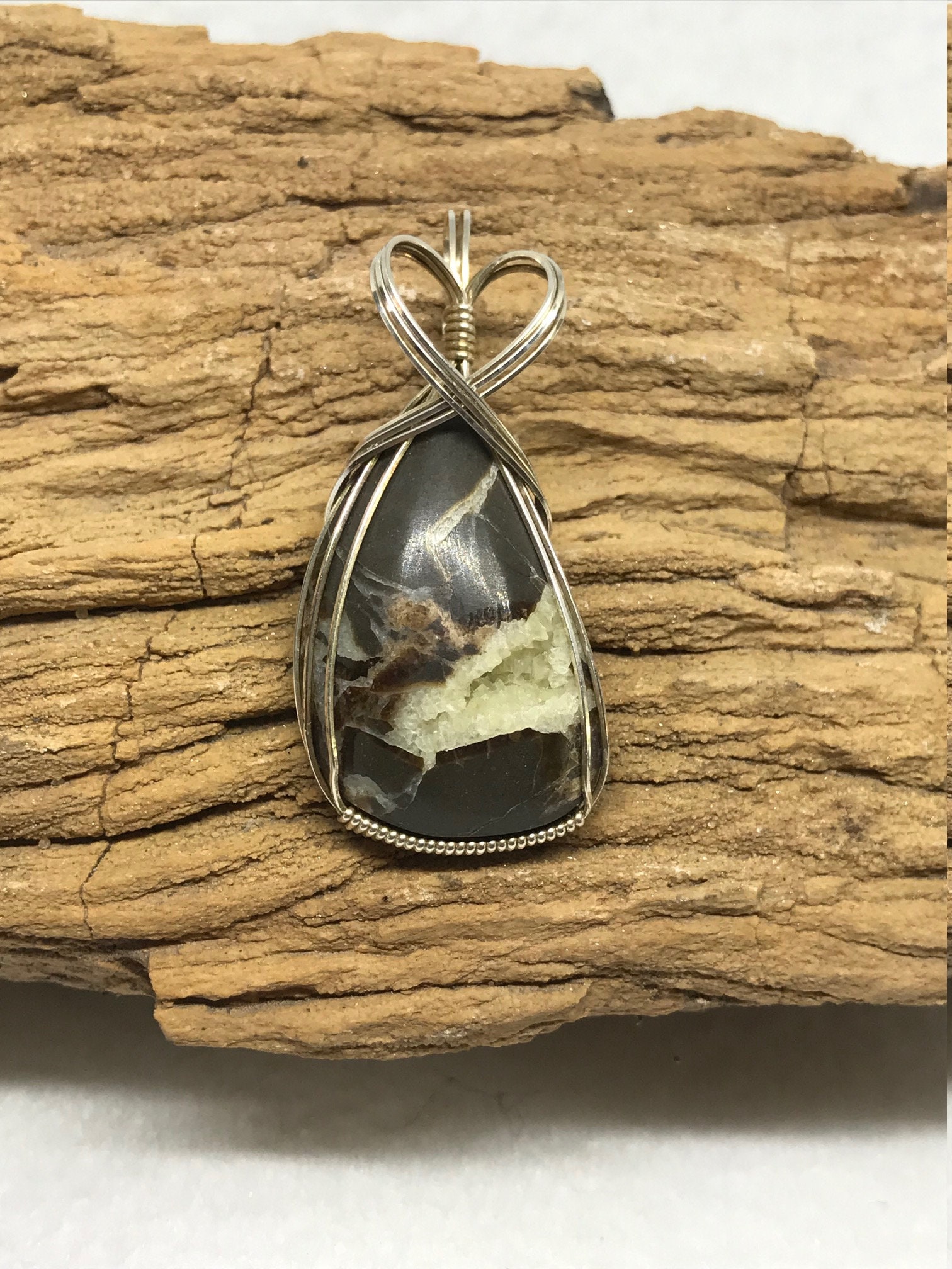 Grey Utah Septarian Nodule Druzy Sterling Silver Wire Wrapped Stone ...