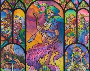 Temple of Time: A Hero's Journey- BotW Stained Glass Watercolor Painting Poster
